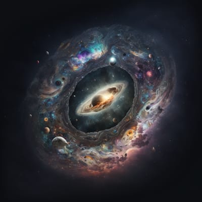 Visionary futuristic city flourishing with greenery, technology, and life, symbolizing humanity cultivating the cosmos