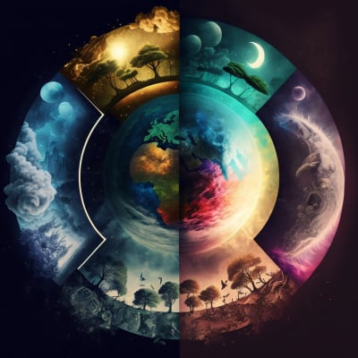 Darkened garden scene with humanity turned away, creation groaning, symbolizing the Fall