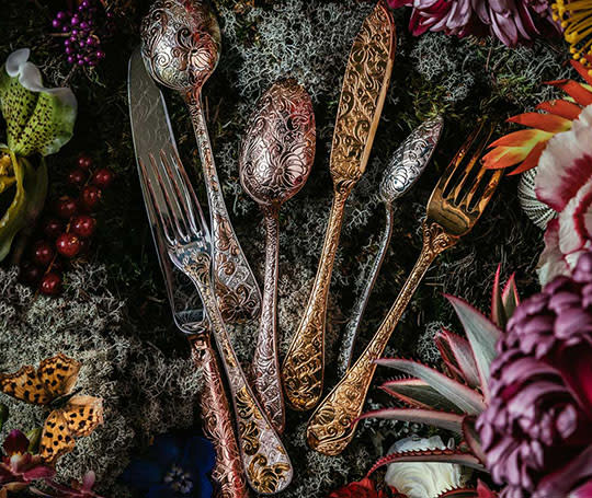 Partially Gilded Silver Plated Flatware