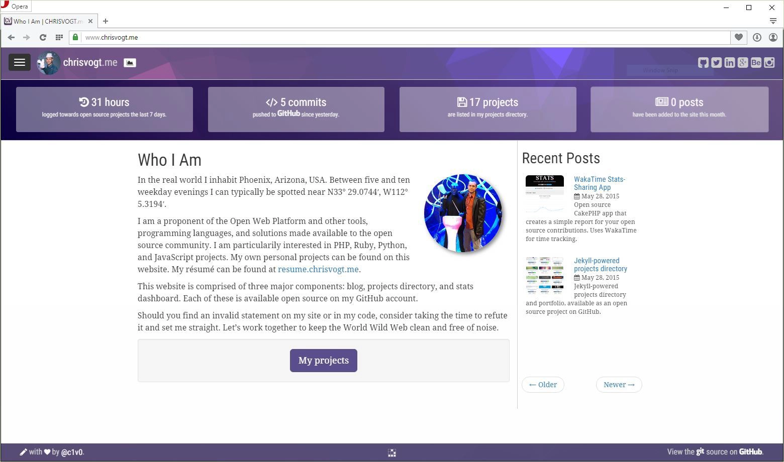 v1.x of this website, which used Jekyll and my Personal Stats API.