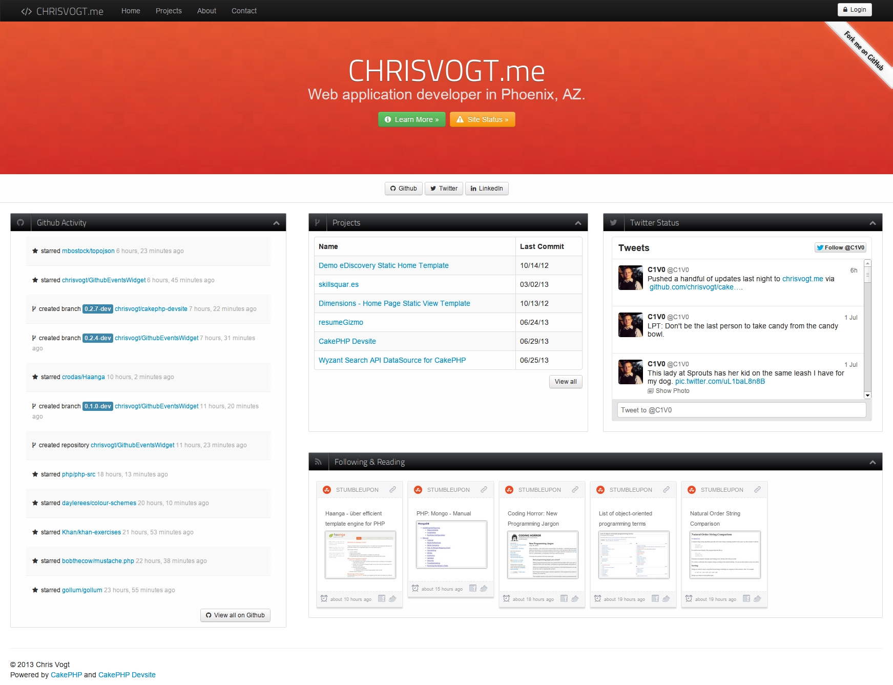 The first iteration of this site, rendered server-side using CakePHP.