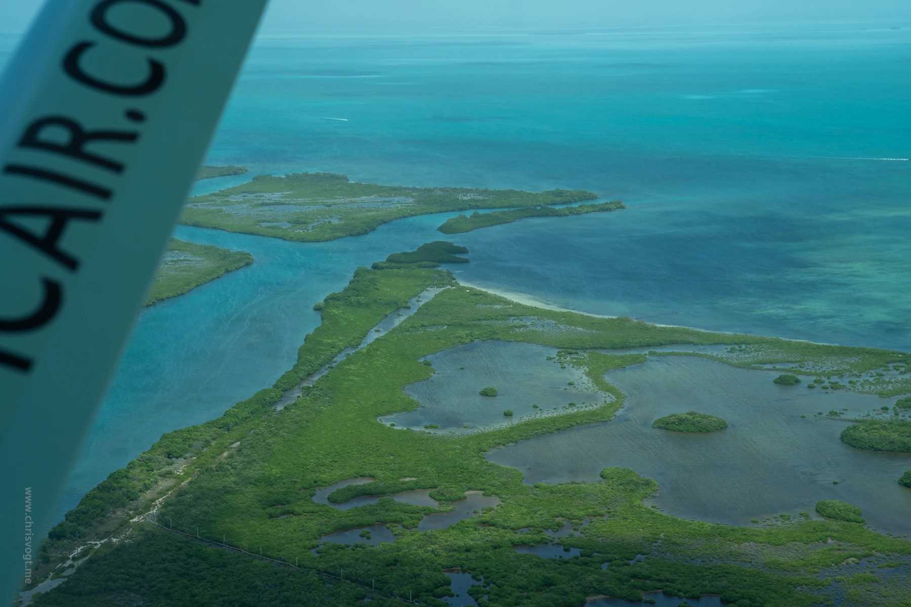 Looking down over the Belize islands