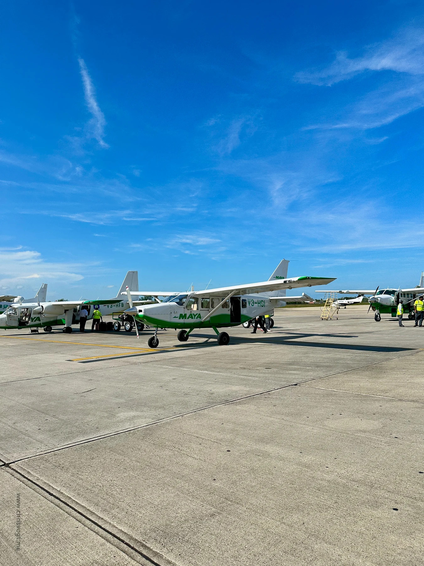 A fleet of Mayan Island Air Belize Cessna 182 Skylanes