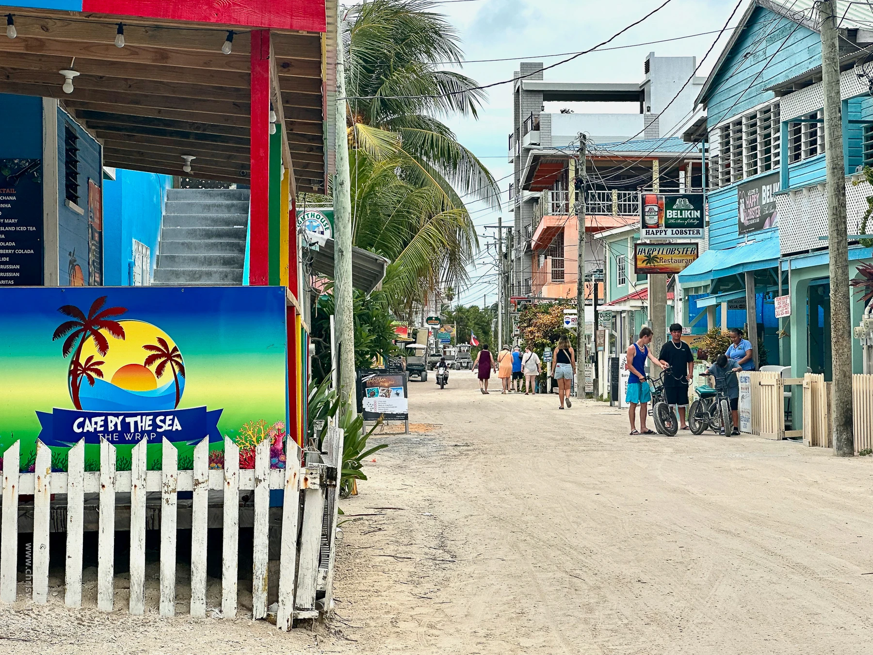 Cafe by the Sea in Caye Caulker, Belize and Happy Lobster Restaurant.