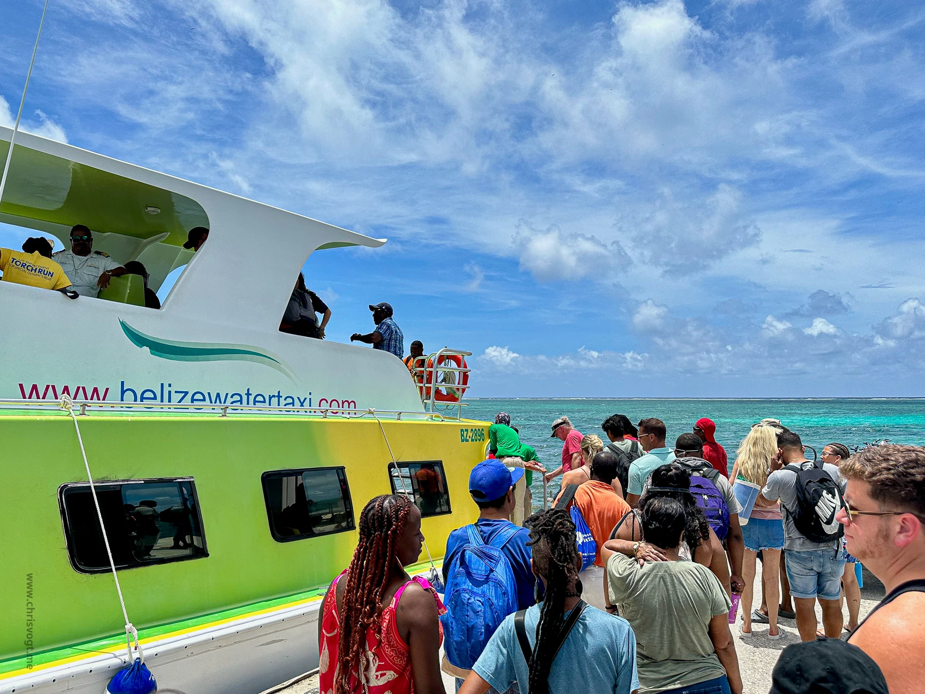 Boarding the San Pedro Belize Express Water Taxi to Caye Caulker.