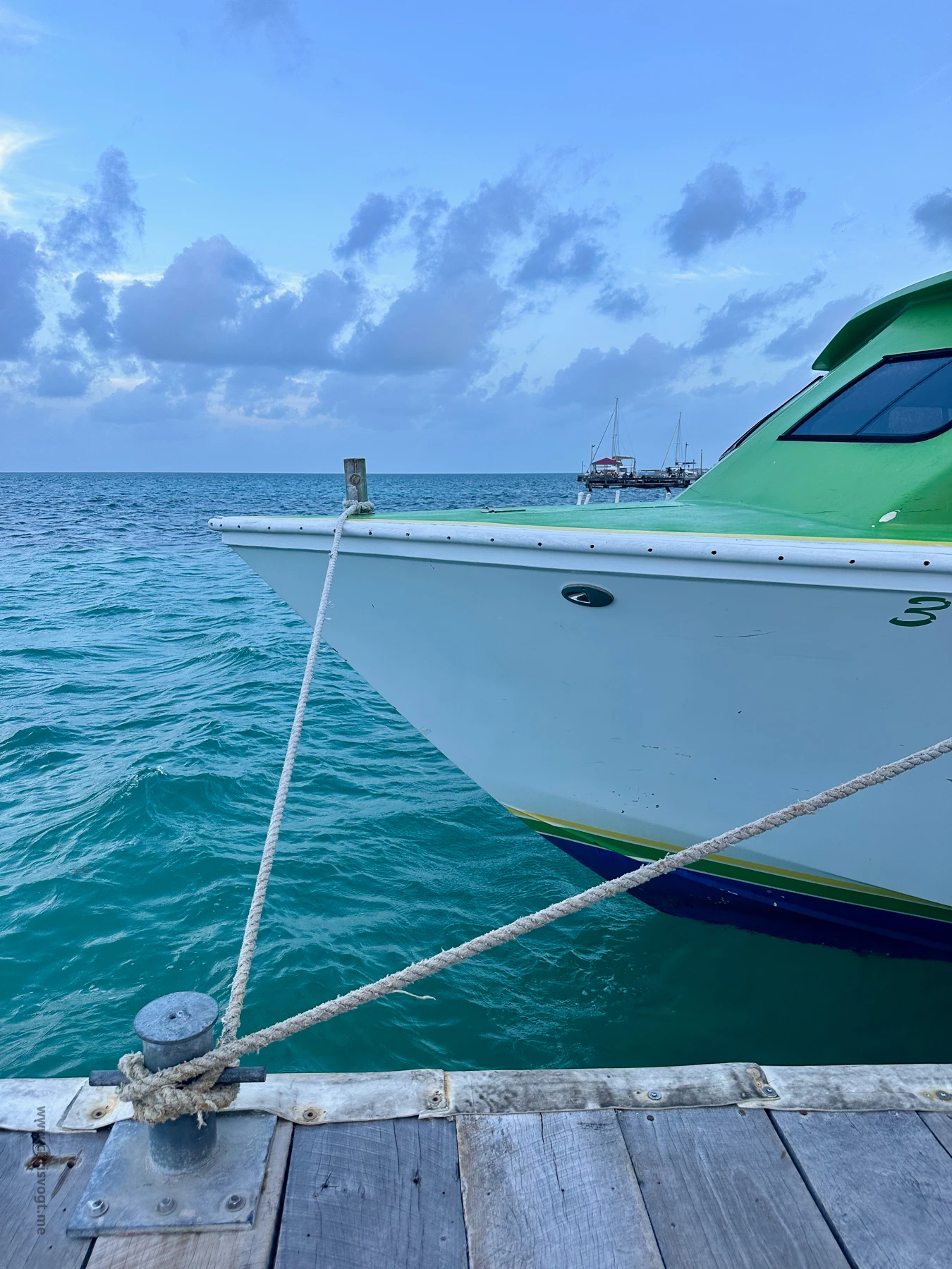 A boat docked at Caye Caulker, Belize.
