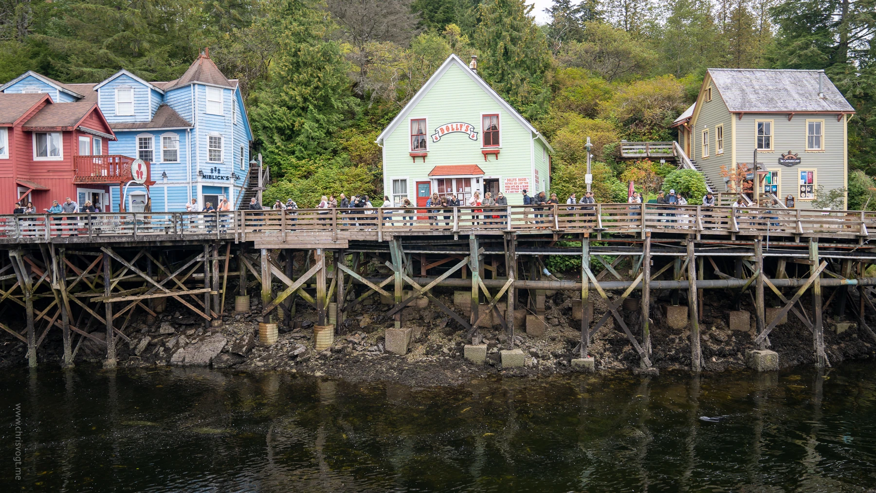 Looking at Dolly's House Museum from Creek Street in Ketchikan