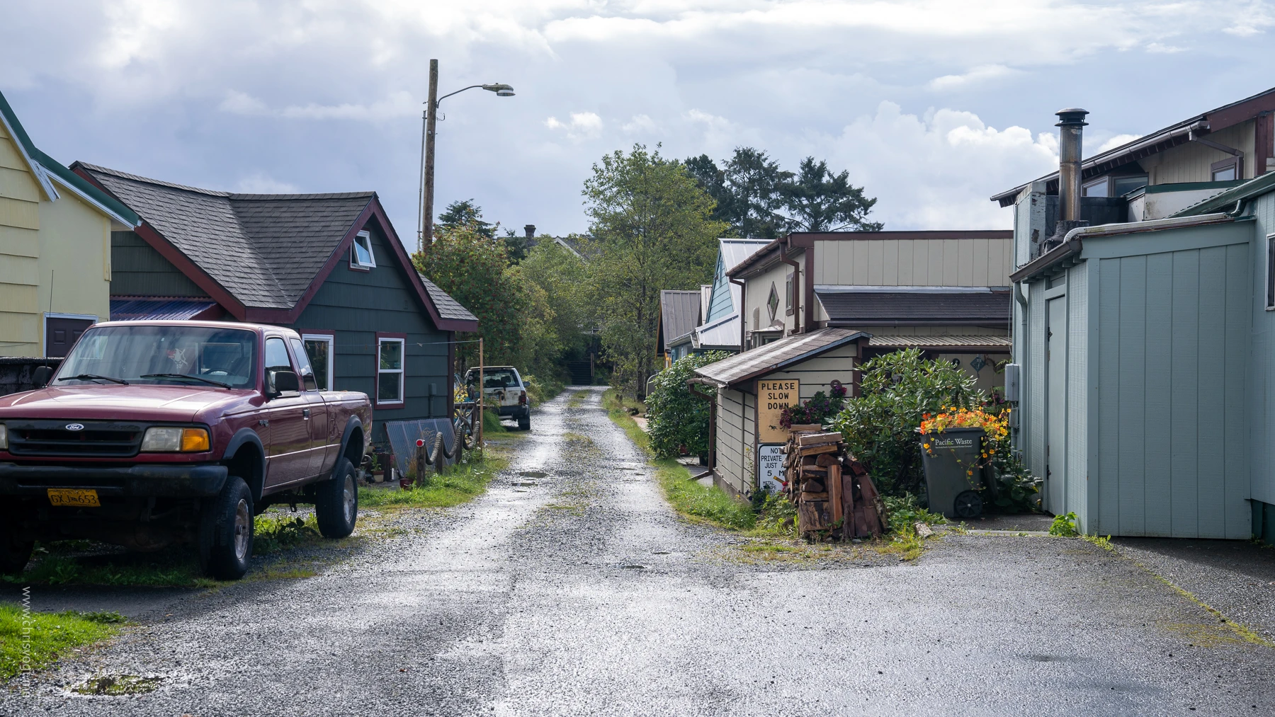Looking down a road in Sitka, Alaska