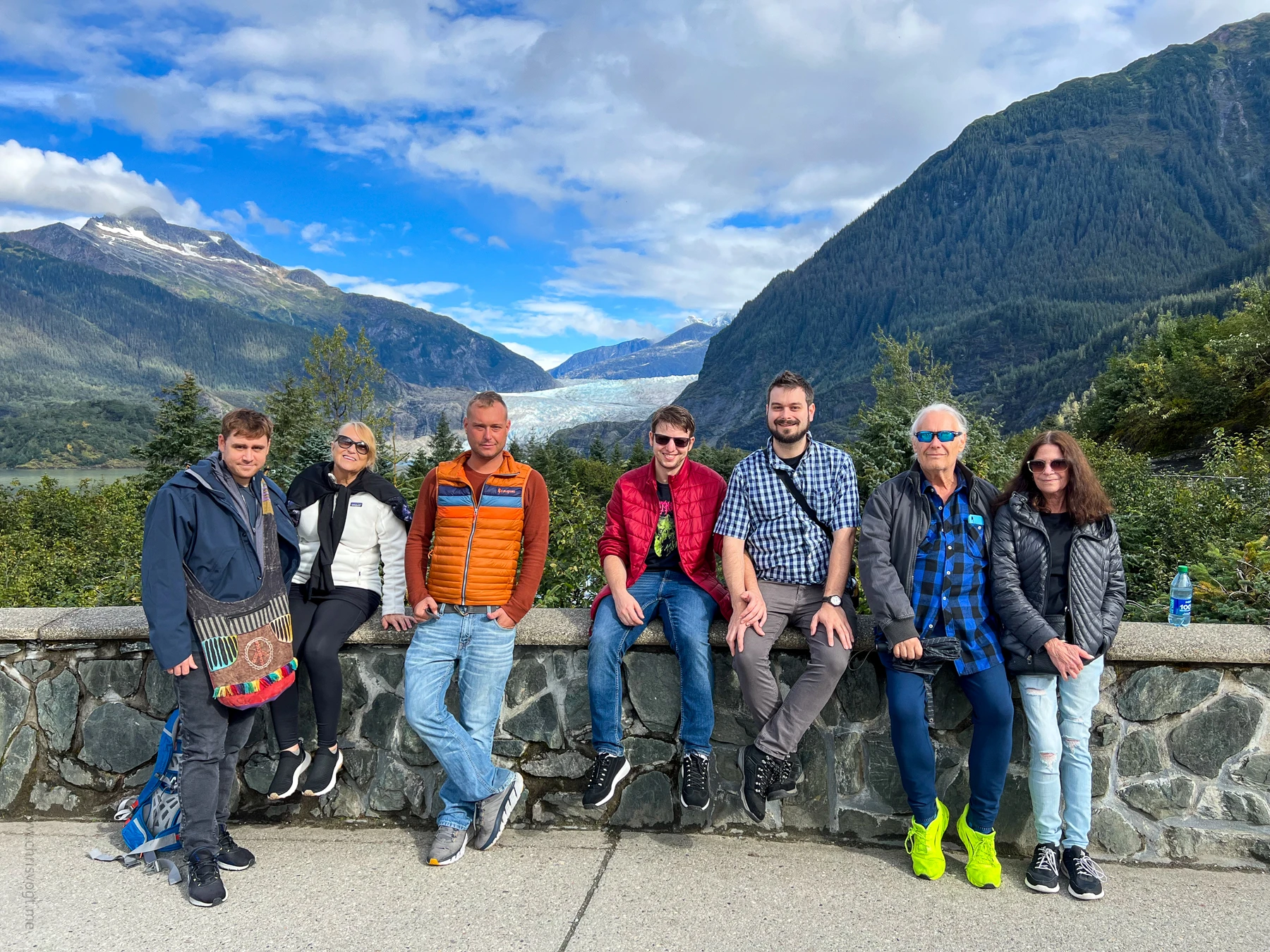 2 generations of the Vogt family in front of the Mendenhall Glacier
