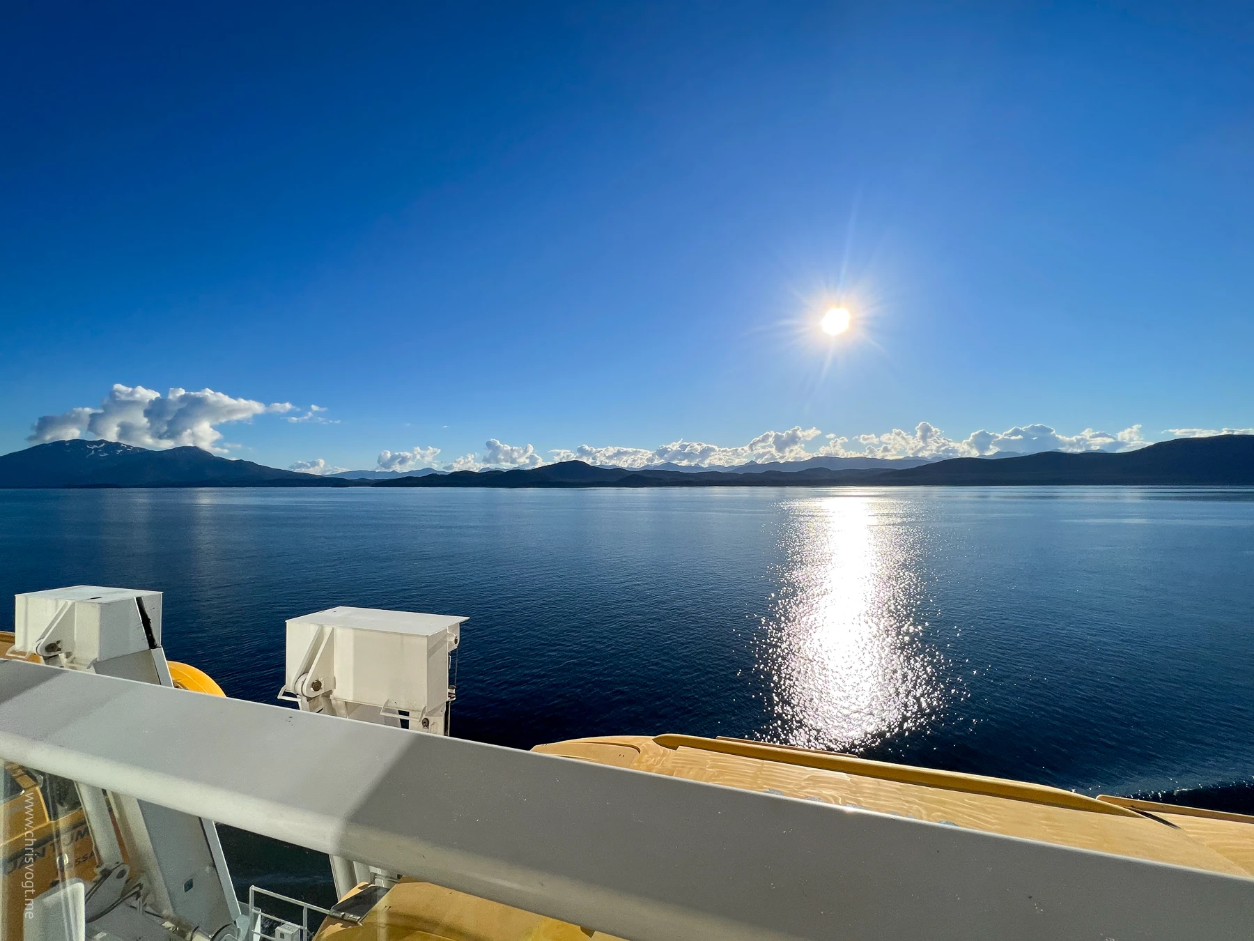 Cruising at sea and looking out the balcony of my stateroom