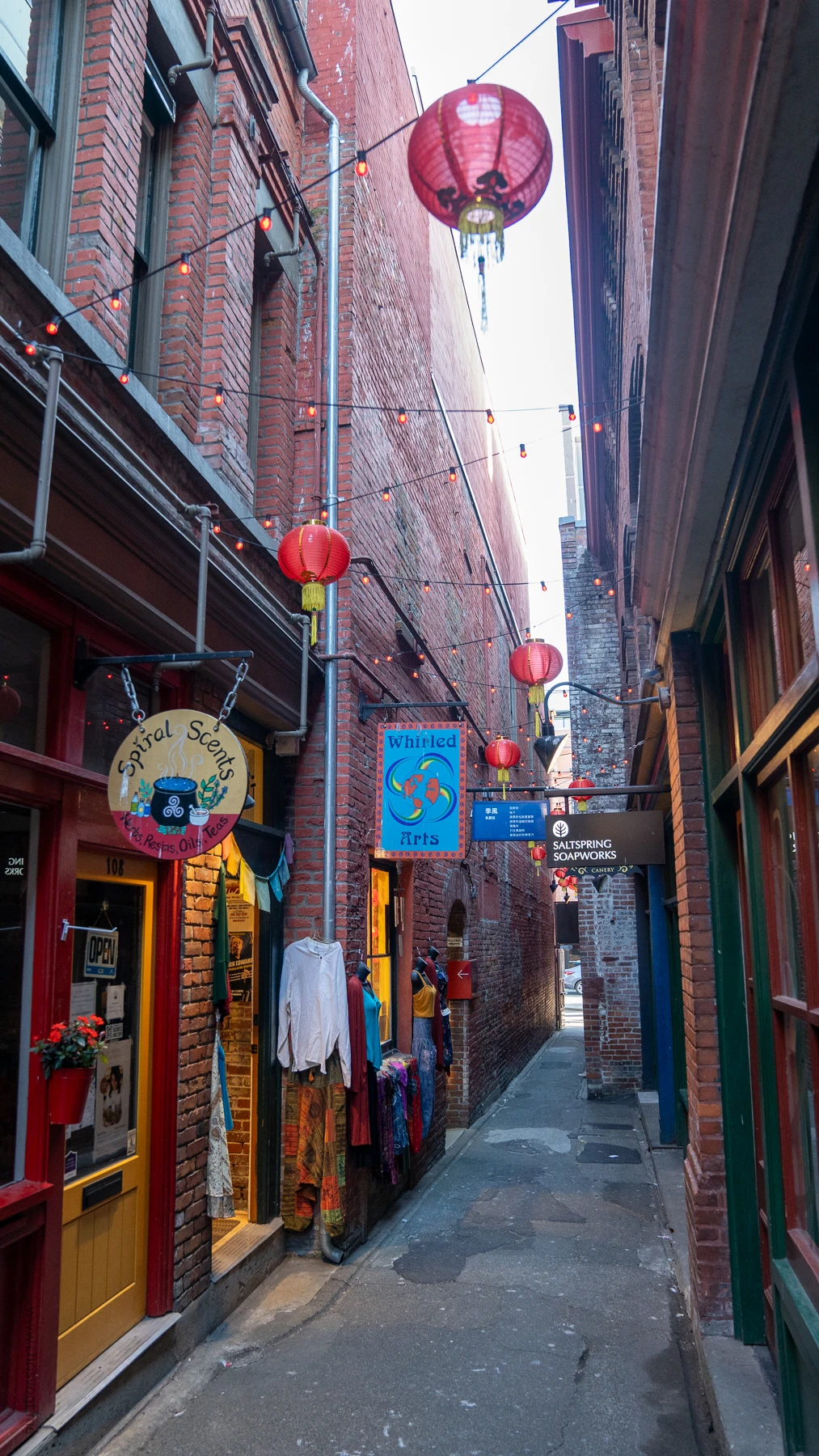 Looking down an alley in Chinatown in Victoria, Canada