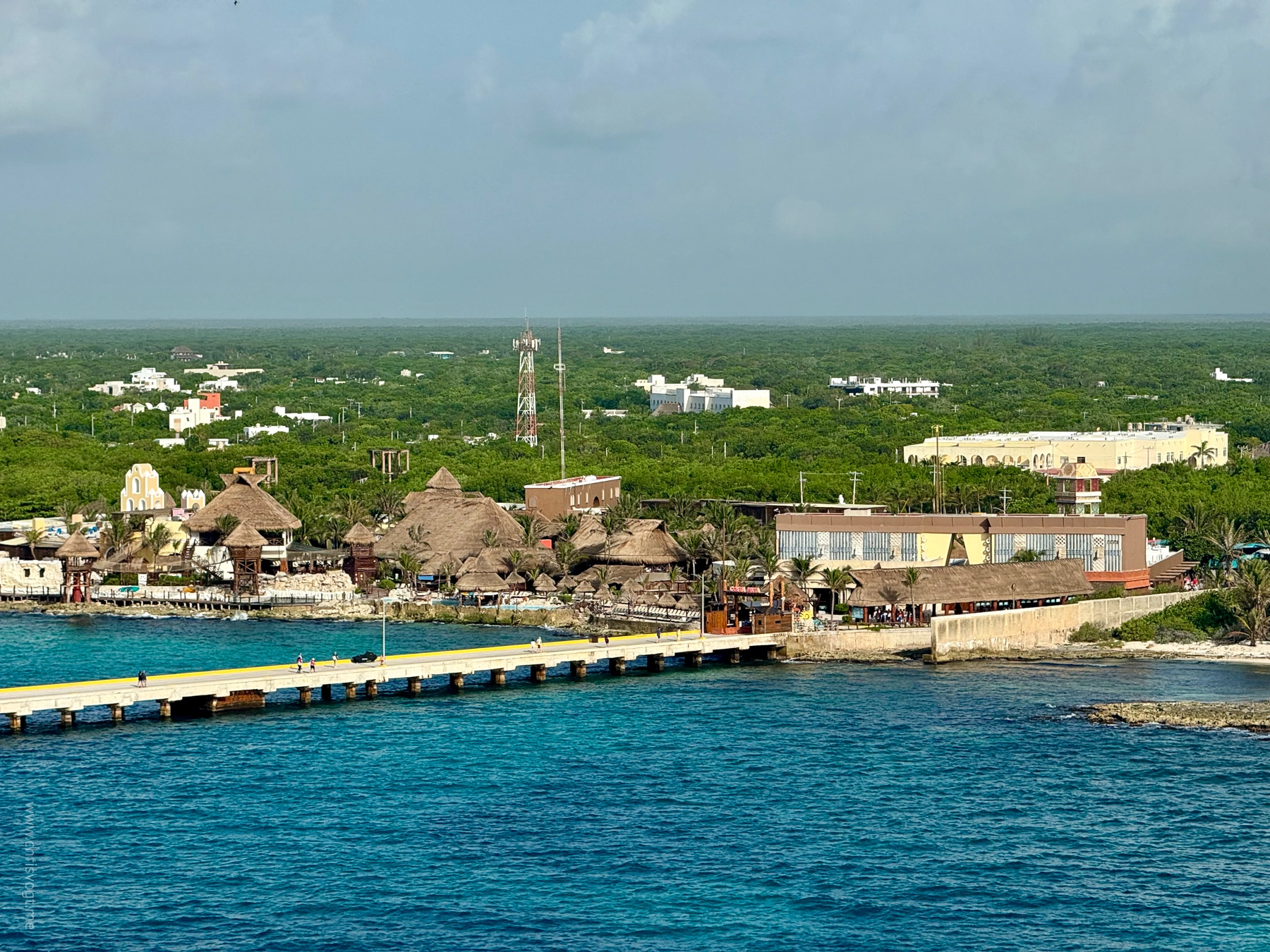 Costa Maya, Mexico from the cruise ship. This is a small port city that exists for the cruise ships, and Mahahual is 1.9mi south.