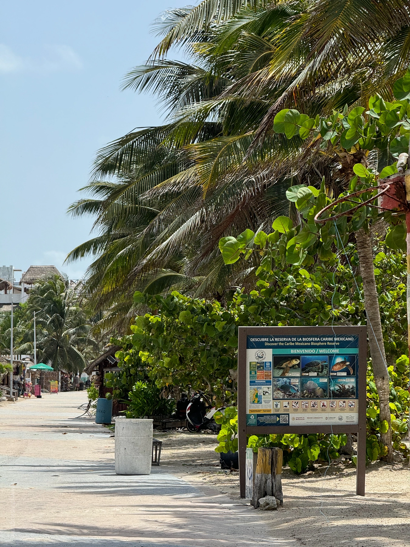 Looking down the malecón in Mahahual, Mexico.