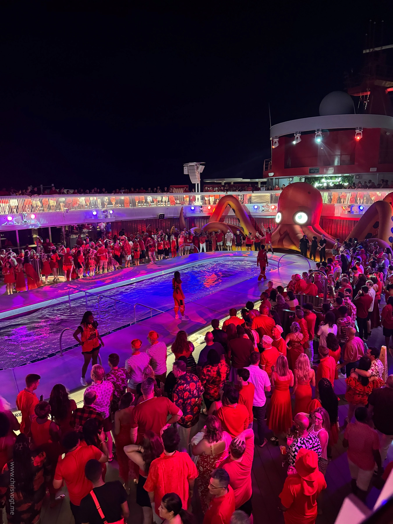 Dancing on the pool deck for Scarlet Night.