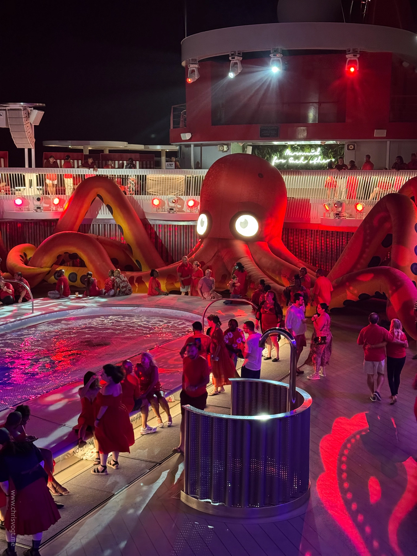 An octopus set up on the pool deck for Scarlet Night.