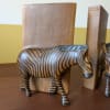 Vintage African hand-carved teak jacaranda wooden zebra bookends