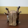 Vintage African hand-carved teak jacaranda wooden zebra bookends