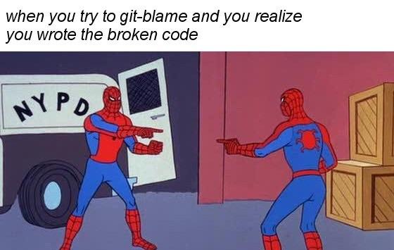 git blame as a spiderman looking at spiderman meme