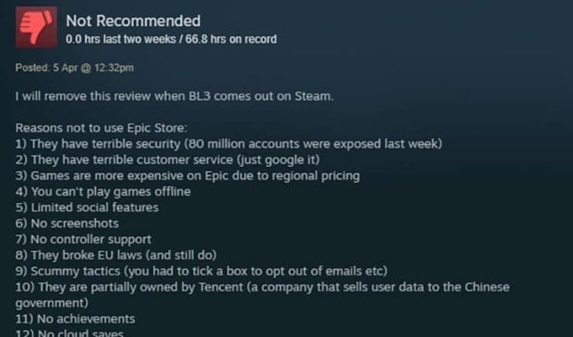 Halaman Steam Borderlands Diserbu Review Negatif