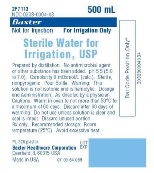 Baxter 2F7113 STERILE WATER FOR IRRIGATION USP 500, 18 BG/CS CIA