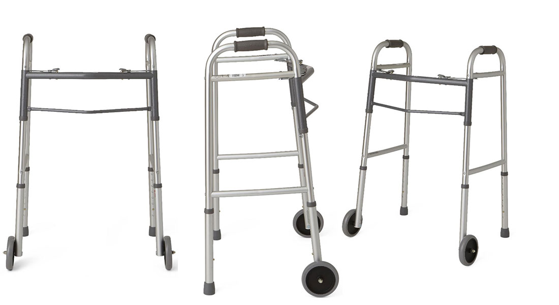Medline MDS86410W54 TwoButton Folding Walkers with 5" Wheels 4 EA/CS