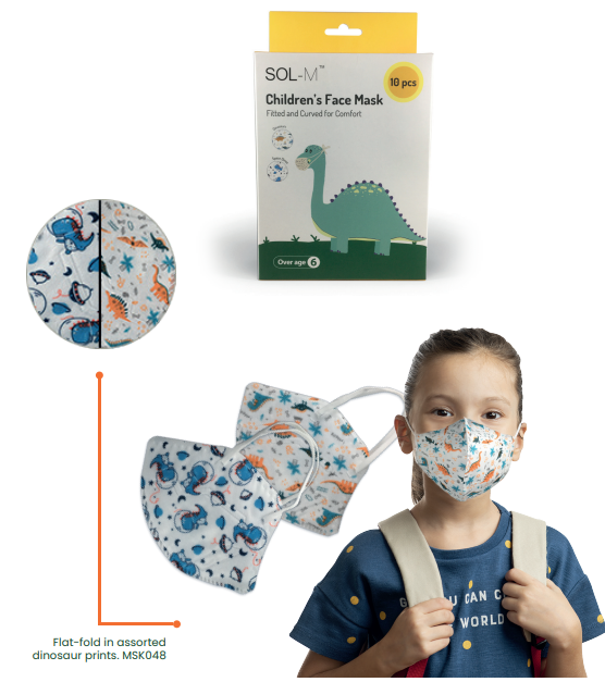 Sol-M Children's Dinosaur Flat-Fold Mask Features