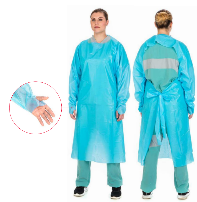 Cardinal Health Premium Over-The-Head Plastic Film Gown, Universal, Blue