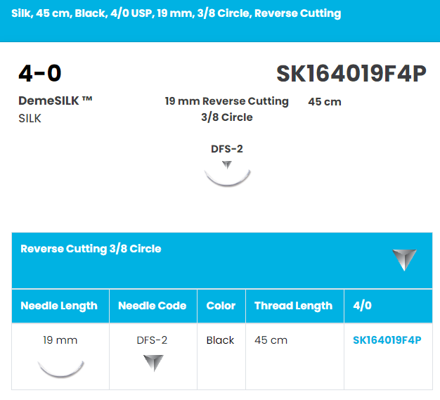 DemeTech SK164019F4P DemeSILK, Silk Suture