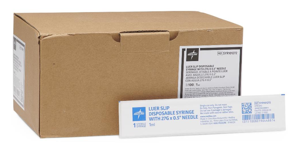 Medline SYR101272 Standard Hypodermic Syringes with Needle