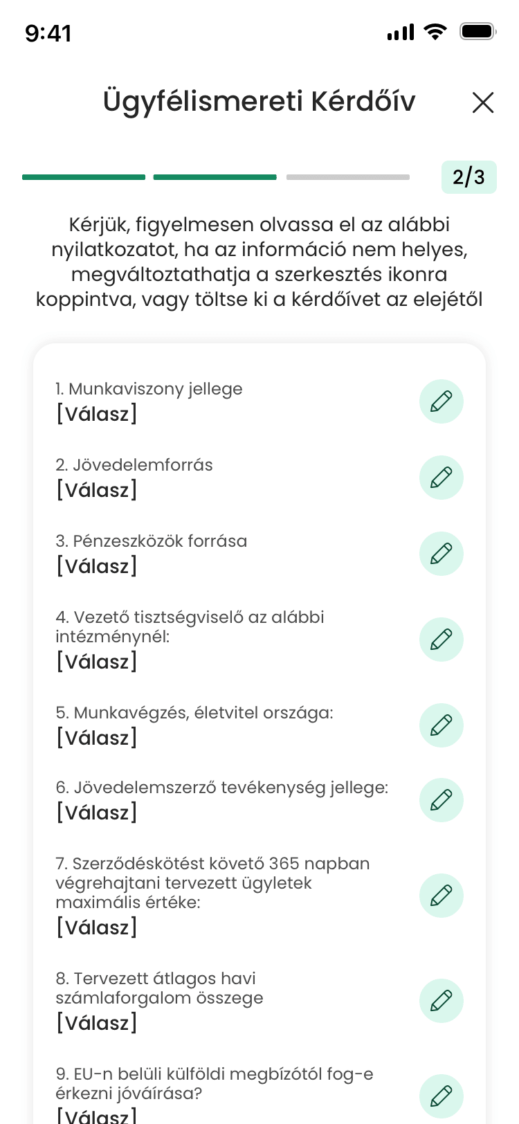 Ügyfélismereti kérdőív (KYC Kérdőív) - frissítés áttekintése