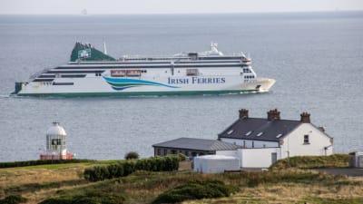 An Irish Ferries Ship On The Way To Dublin Harbour.