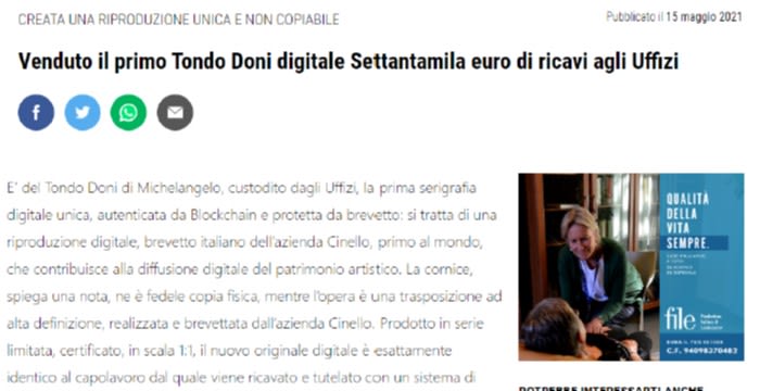 Venduto il primo Tondo Doni digitale Settantamila euro di ricavi agli Uffizi Venduto il primo Tondo Doni digitale Settantamila euro di ricavi agli Uffizi