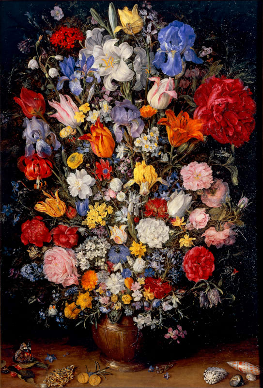 Flowers in a Vase with Jewels, Coins and Shells