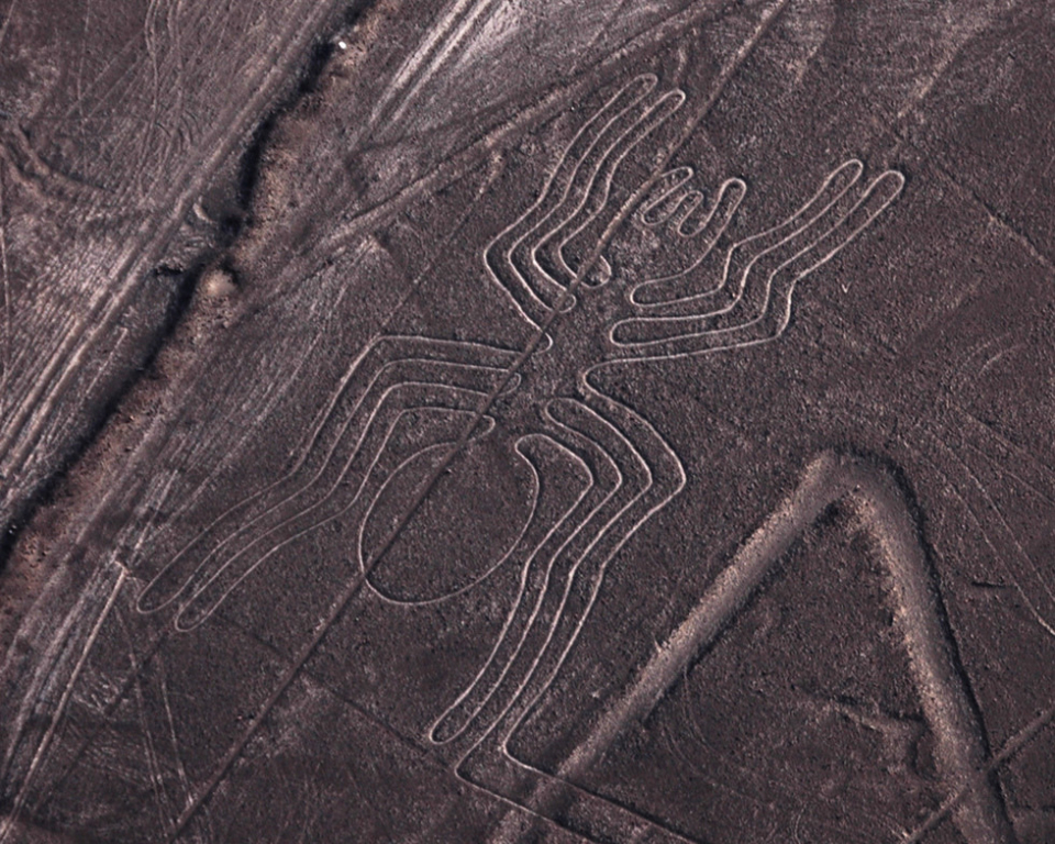 Nazca Lines: Giant ancient line art drawn in the Peruvian desert so large that it can only be fully seen from the sky