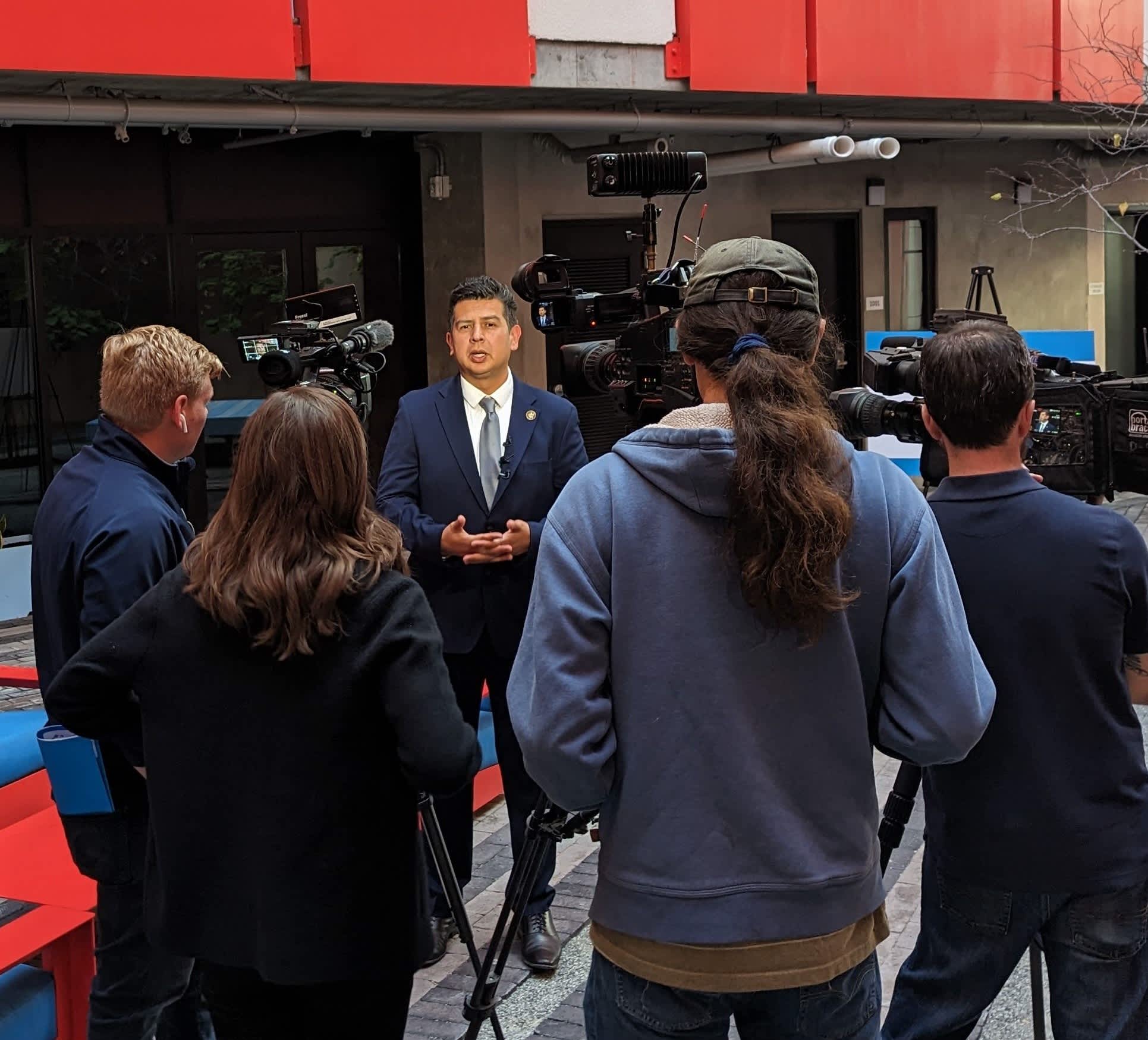 Asm Alvarez Speaks to Press at Los Patios apartments