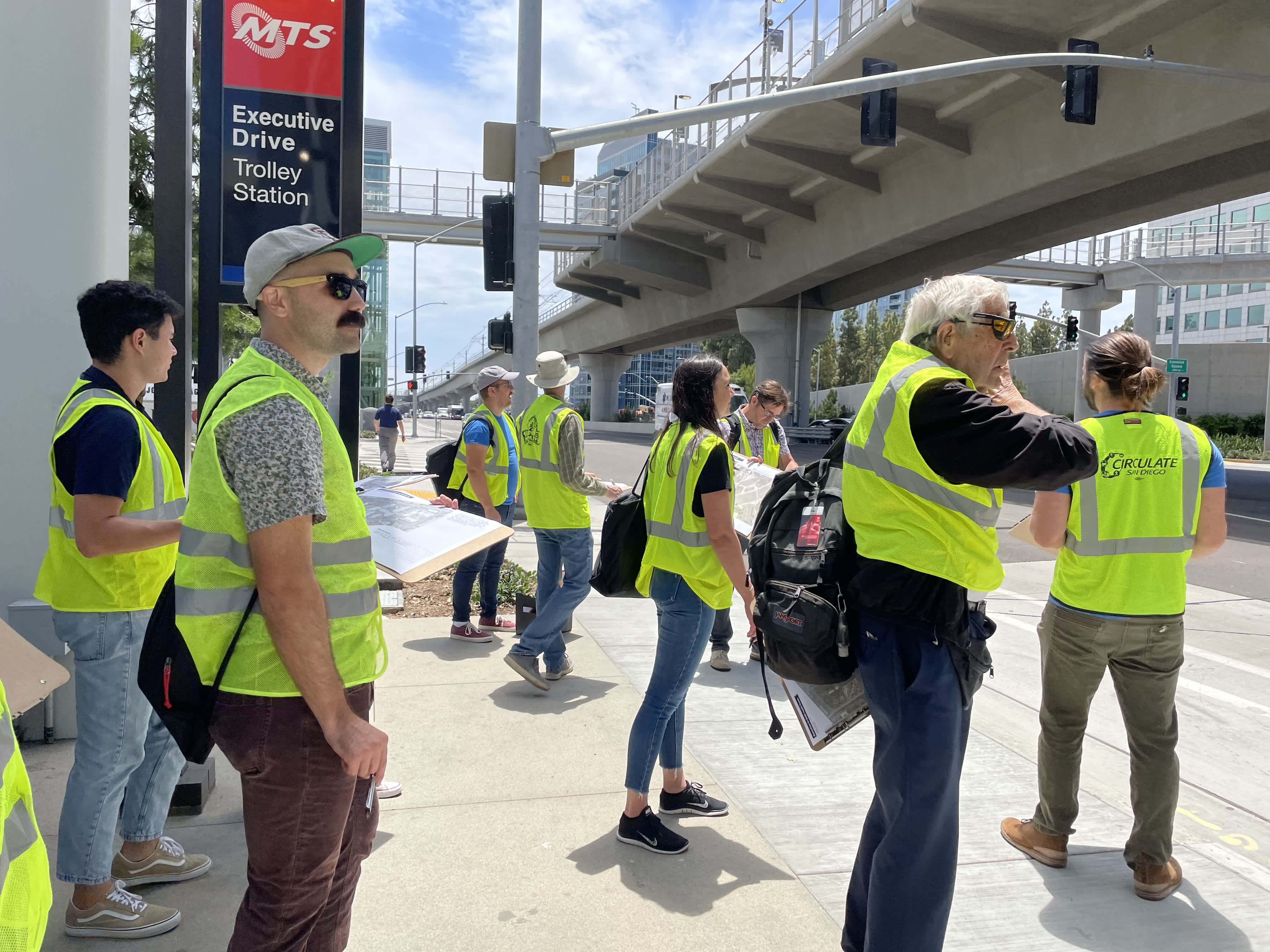 Circulate planning staff and volunteers perform a mobility assessment around Executive Drive Trolley station