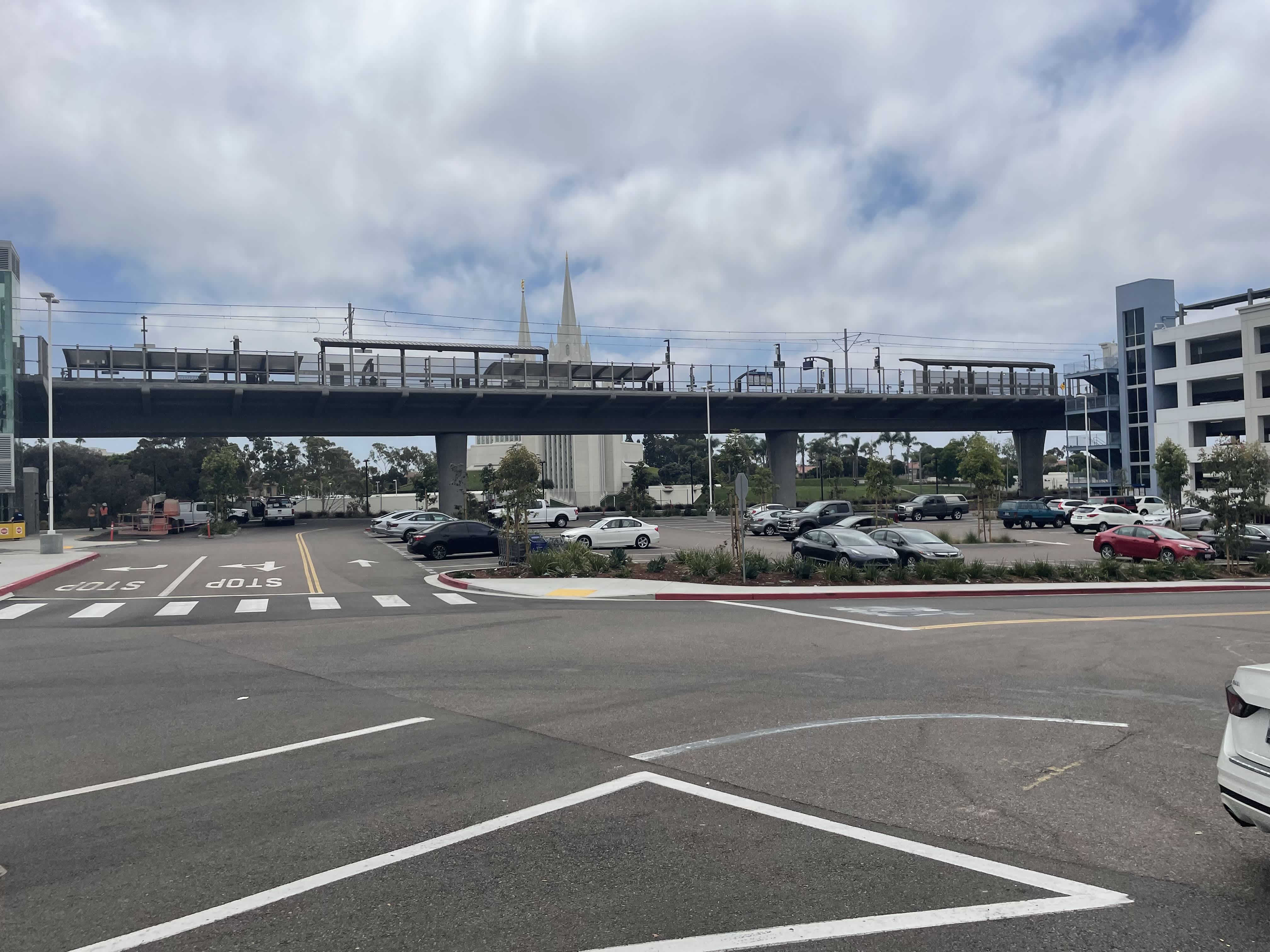 The Nobel Drive Station is located at the back of a parking lot