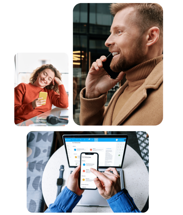 Verschiedene Szenarien, die die mobile Erreichbarkeit von unterwegs per Handy zeigen