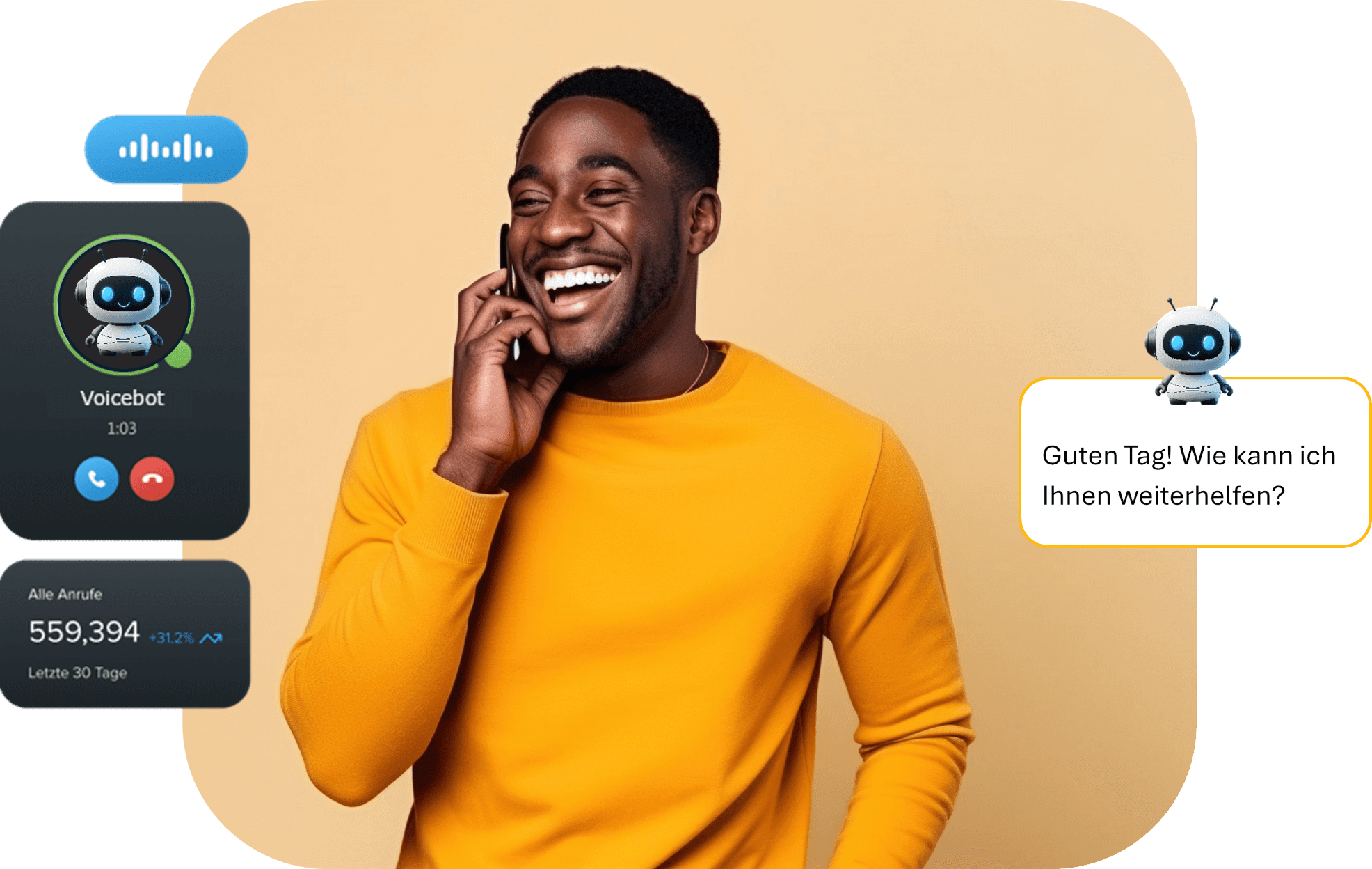 Kunde, der mit einem Voicebot telefoniert