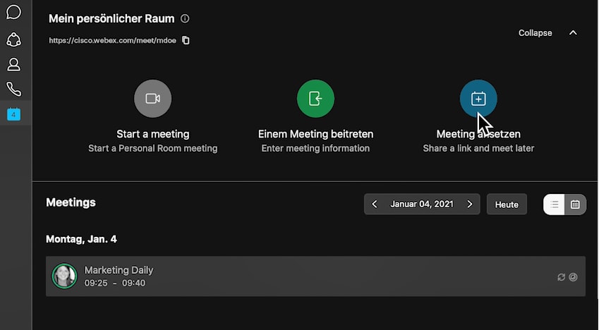 Persönlicher Meetingraum von Webex Teams