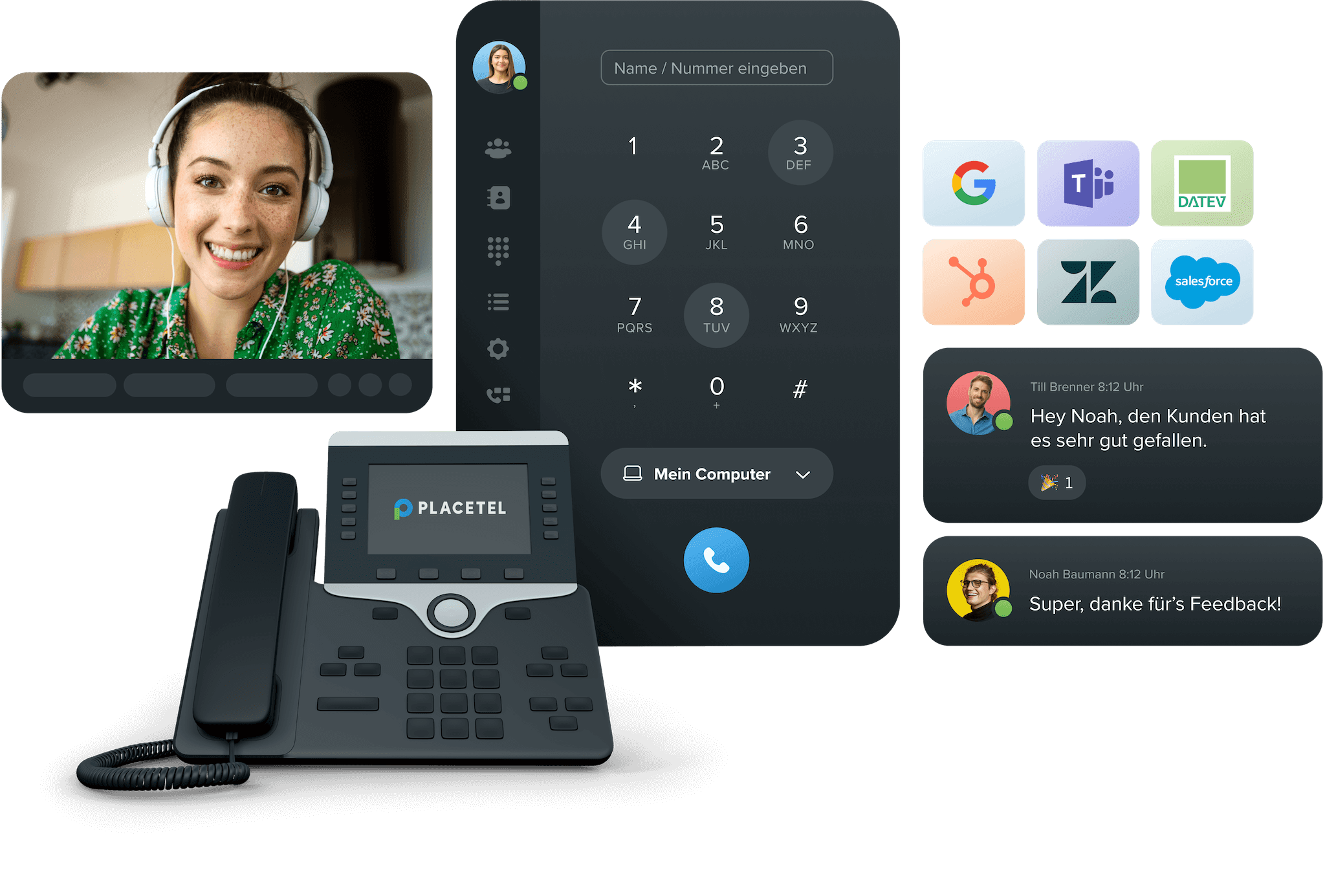 Keyvisual von Webex für Placetel mit Cloud-Telefonanlage, Messaging & Meetings