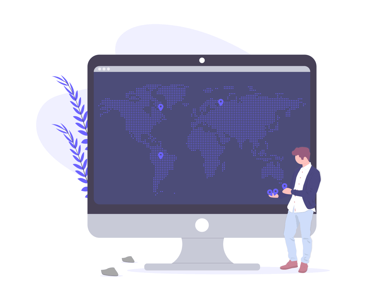 Mann vor Computer-Bildschirm stehend