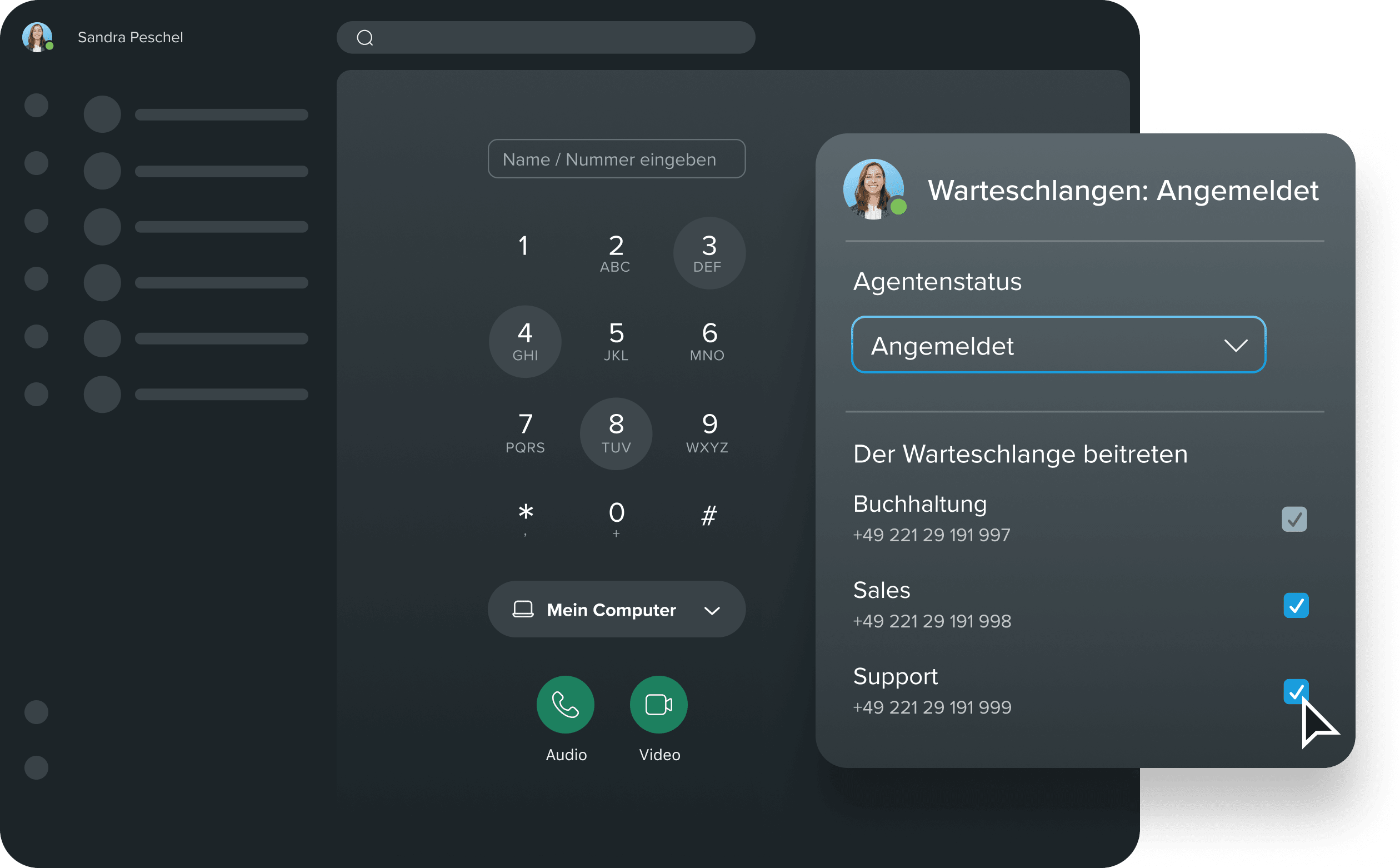 Einbuchen in eine Warteschlange im Webex Client.