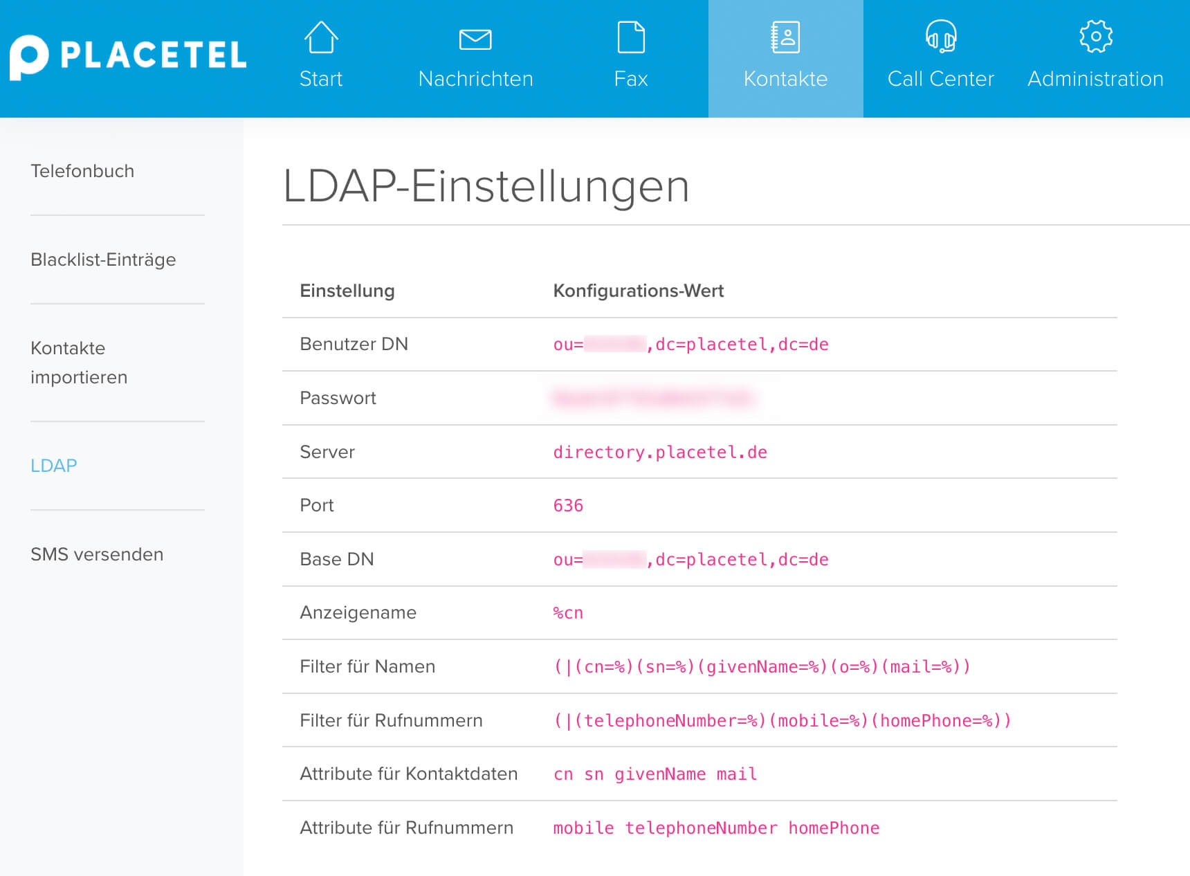 LDAP-Telefonbuch Daten anzeigen