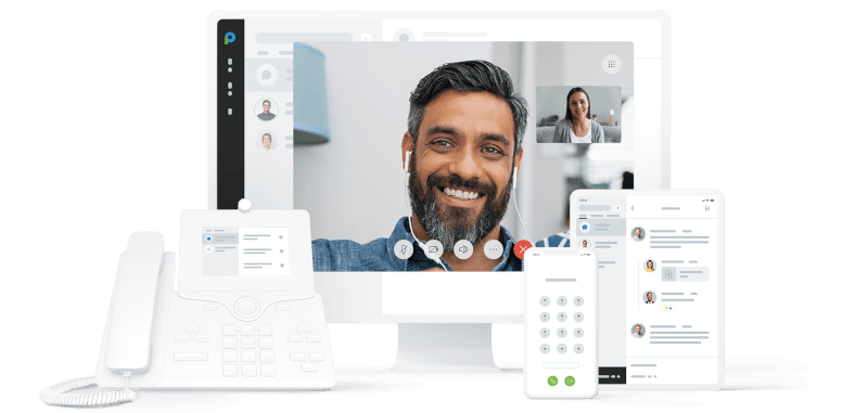 Cloud-Telefonie, Team-Messaging und Online-Meetings auf allen Geräten (PC, Tablet, IP-Telefon und Smartphone)