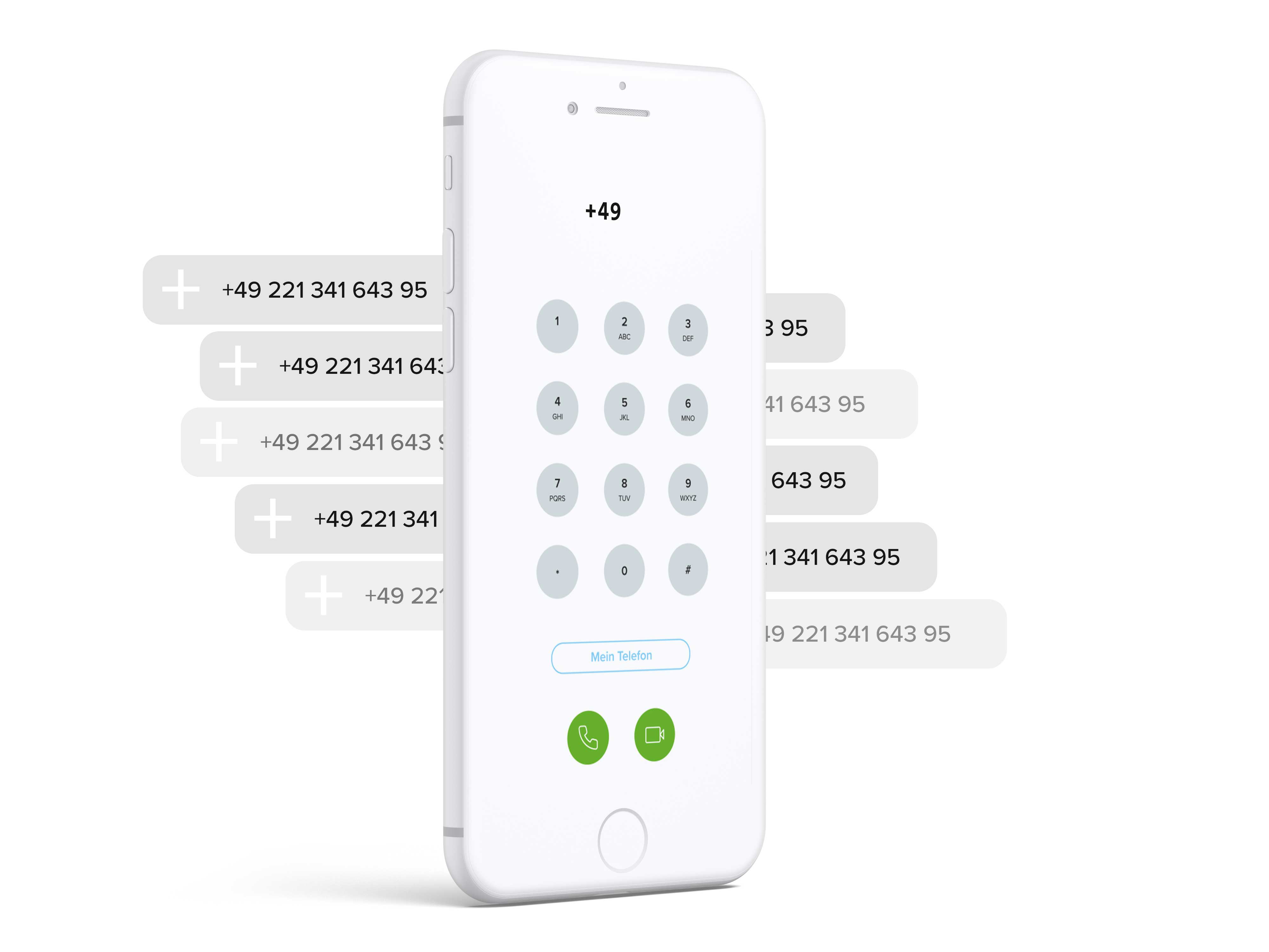 Abbildung eines Smartphones und verschiedener Telefonnummern