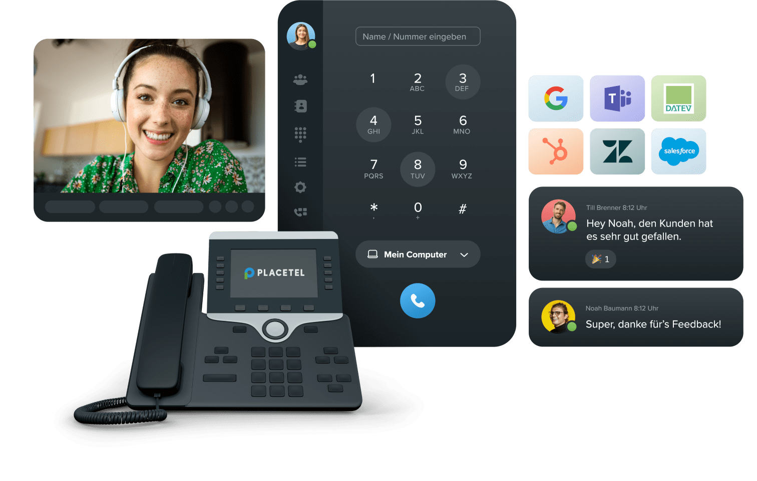 Das Webex für Placetel Portfolio mit Telefonie, Meetings, Messaging, Endgeräte und Integrationen.