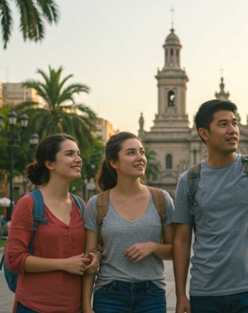 people,temple,summer,happiness,public space,smile,pedestrian,luggage & bags,leisure,vacation,bag,travel,holiday,backpack,handbag