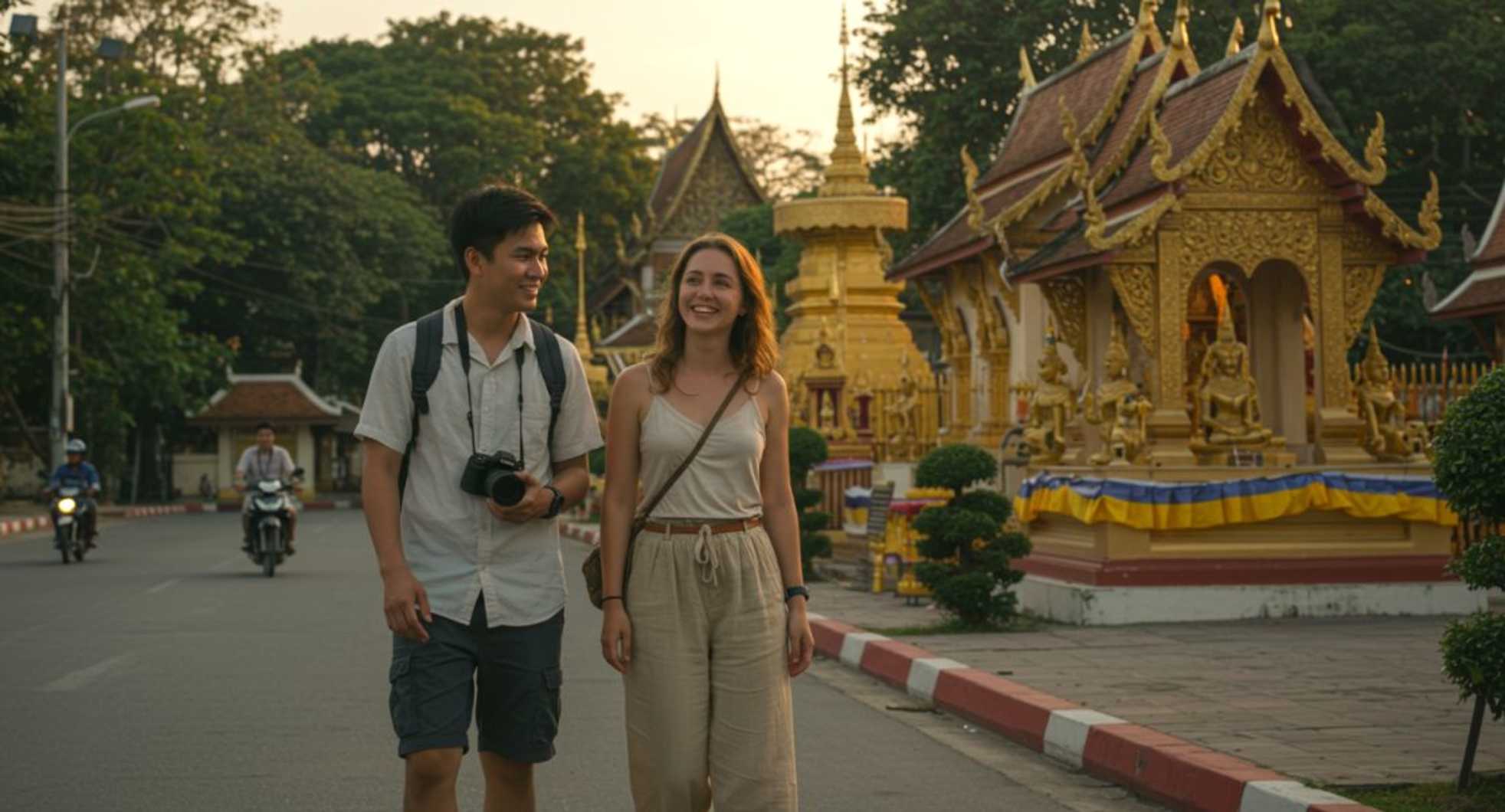 temple,human body,luggage &amp; bags,leisure,bag,vacation,pedestrian,spring,travel,wat,tourist attraction,handbag,holiday