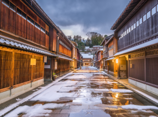 Cobblestone streets with traditional buildings in the s